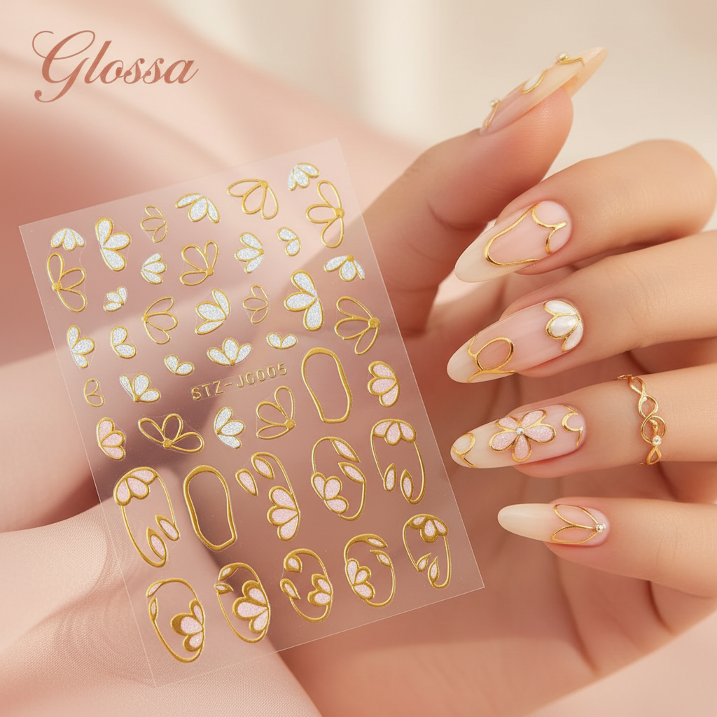 Glossa Gold Flower Nail Stickers